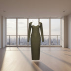 Green dress with long sleeves on a white background