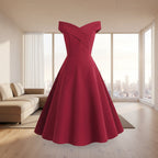 Red off-shoulder dress on a white background